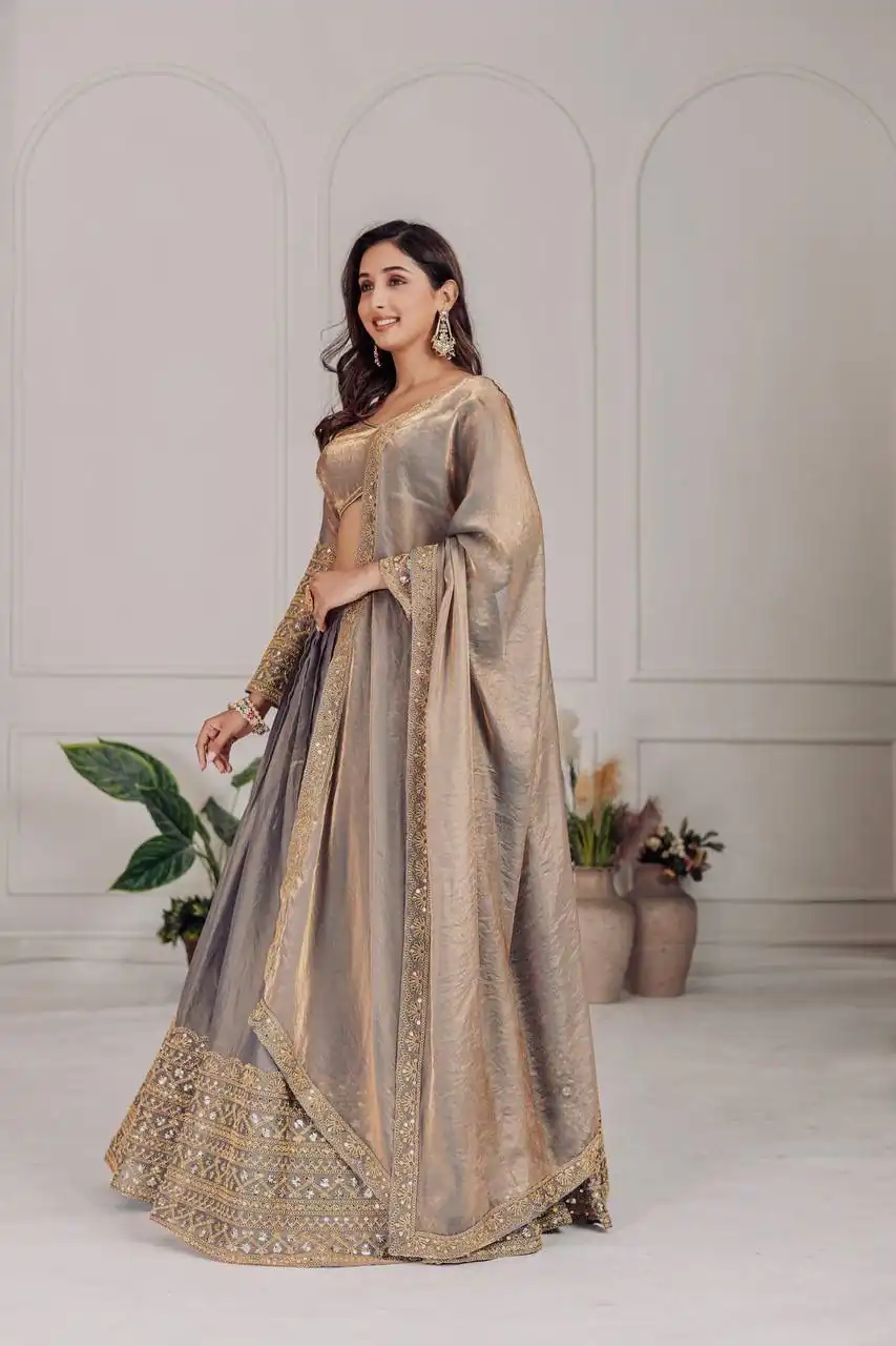 Grey Fendi Embroidery Sequins Work Lehenga Choli - Image 2