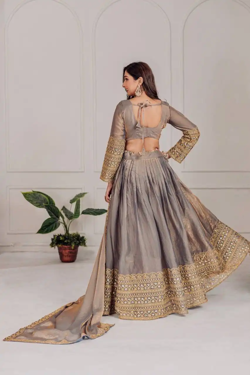 Grey Fendi Embroidery Sequins Work Lehenga Choli - Image 4