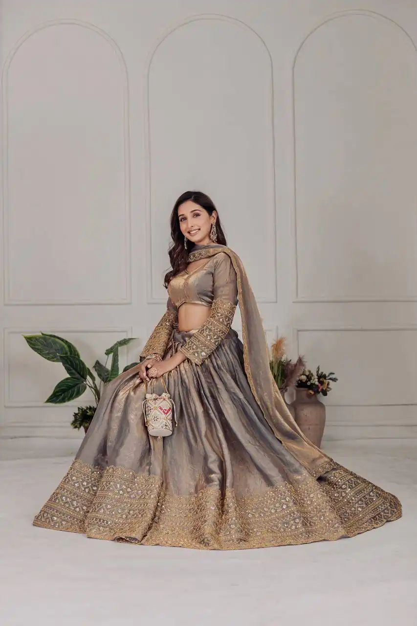 Grey Fendi Embroidery Sequins Work Lehenga Choli - Image 5
