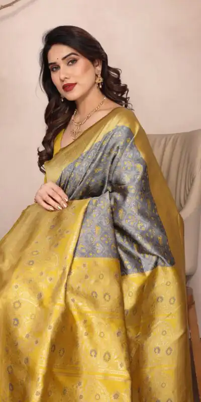 KPR 216 Grey in Soft Lichi Silk Lace Border & Lace Work Saree . Exclusive Offer ₹1449. Delivery 4-6 Working Days. Shop now. | Creative Sarees, Bollywood Sarees, Designer Sarees, Embroidered Sarees, Ethnic Saree, Modern Digital sarees, Party Wear Sarees, Sarees