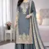 Grey Organza Silk Embroidery Work Salwar Suit