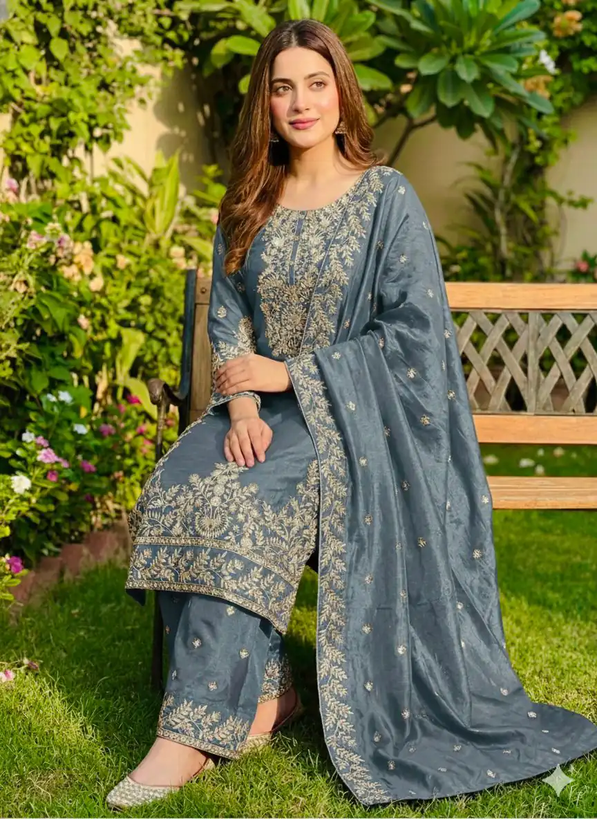 SRK 5316 Grey Organza Silk Salwar Suit Perfect for Wedding, Party, Makar Sankranti, Eid, Durga Puja – . Affordable Price ₹2149. Delivery 4-6 Workin | Casual Suits, Jump Suits, Creative suits, Designer Suits, Palazzo Suits, Party Wear Suits, Patiala Suits, Salwar suit, Straight Suits