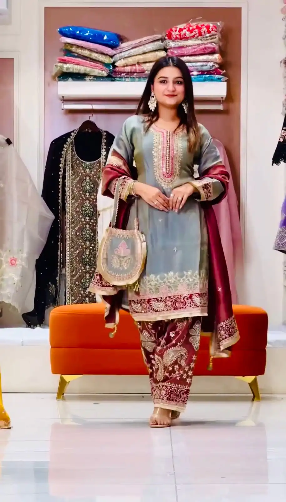 ST 238 Grey in Zimmy Silk. Embroidery Work Salwar Suit Wedding, Party, Festive, Events, Now at just ₹2149. Delivery 4-6 Working Days. Shop now. | Casual Suits, Jump Suits, Creative suits, Designer Suits, Palazzo Suits, Party Wear Suits, Patiala Suits, Salwar suit, Straight Suits