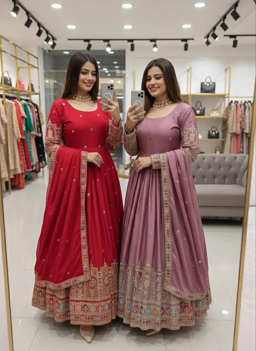 Lavender Chinon Silk Coding Dori Sequence Work Gown - Image 4