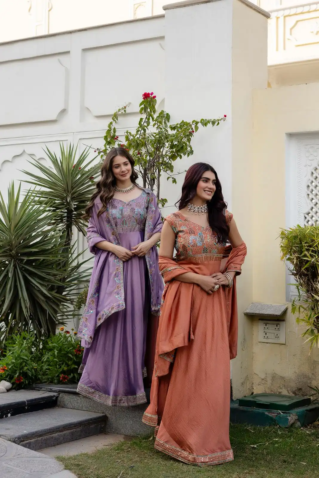 RR 39 Rust Lavender Silk Gown Perfect for Wedding, Party, Holi, Anniversary, Mehendi –. Grab it for ₹2149. Delivery 4-6 Working Days. Shop now. | Bollywood Gowns, Creative Gowns, Designer Gowns, Embroidered Gowns, Gowns, Party Wear Gowns