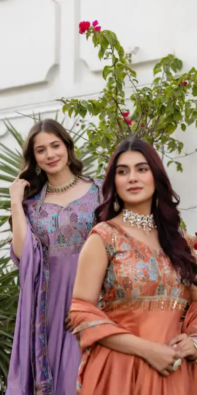 RR 39 Rust Lavender Silk Gown Perfect for Wedding, Party, Holi, Anniversary, Mehendi –. Grab it for ₹2149. Delivery 4-6 Working Days. Shop now. | Bollywood Gowns, Creative Gowns, Designer Gowns, Embroidered Gowns, Gowns, Party Wear Gowns