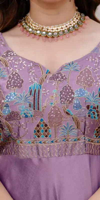 RR 39 Rust Lavender Silk Gown Perfect for Wedding, Party, Holi, Anniversary, Mehendi –. Grab it for ₹2149. Delivery 4-6 Working Days. Shop now. | Bollywood Gowns, Creative Gowns, Designer Gowns, Embroidered Gowns, Gowns, Party Wear Gowns