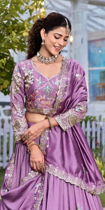 Ram 162 Lavender in Color Vichitra Silk Embroidery Work Lehenga Choli . Now at just ₹3149. Delivery 4-6 Working Days. Shop now. | Bollywood Lehenga, Creative Lehenga, Designer Lehenga, Embroidered Lehenga, Lehenga, Party Wear Lehenga