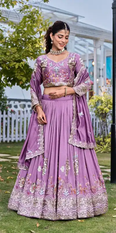 Ram 162 Lavender in Color Vichitra Silk Embroidery Work Lehenga Choli . Now at just ₹3149. Delivery 4-6 Working Days. Shop now. | Bollywood Lehenga, Creative Lehenga, Designer Lehenga, Embroidered Lehenga, Lehenga, Party Wear Lehenga