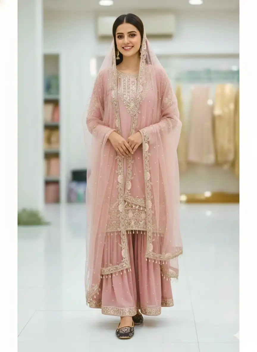 MT 1064 Light Pink Faux Georgette Salwar Suit Perfect for Wedding, Party, Family Gatherings, Sangeet, Housewarming – . Affordable Price ₹2099. Days | Casual Suits, Jump Suits, Creative suits, Designer Suits, Palazzo Suits, Party Wear Suits, Patiala Suits, Salwar suit, Straight Suits