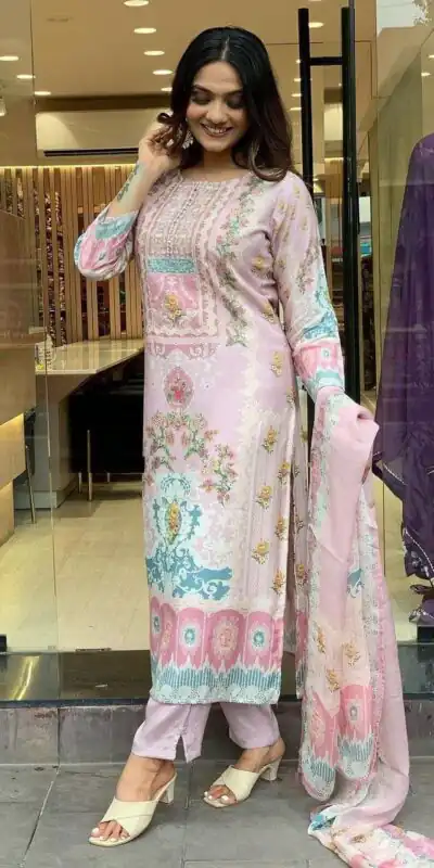 DC G22 Light Pink in Maslin Digital Print Salwar Suit . Wedding, Party, Festive, Events, Introductory Price ₹1749. Delivery 4-6 Working Days. Shop now. | Casual Suits, Jump Suits, Creative suits, Designer Suits, Palazzo Suits, Party Wear Suits, Patiala Suits, Salwar suit, Straight Suits