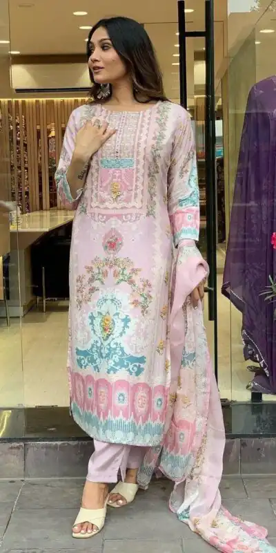 DC G22 Light Pink in Maslin Digital Print Salwar Suit . Wedding, Party, Festive, Events, Introductory Price ₹1749. Delivery 4-6 Working Days. Shop now. | Casual Suits, Jump Suits, Creative suits, Designer Suits, Palazzo Suits, Party Wear Suits, Patiala Suits, Salwar suit, Straight Suits