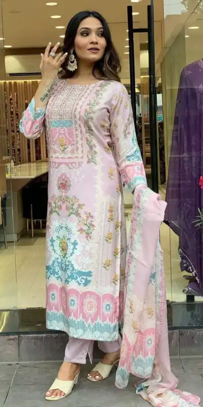 DC G22 Light Pink in Maslin Digital Print Salwar Suit . Wedding, Party, Festive, Events, Introductory Price ₹1749. Delivery 4-6 Working Days. Shop now. | Casual Suits, Jump Suits, Creative suits, Designer Suits, Palazzo Suits, Party Wear Suits, Patiala Suits, Salwar suit, Straight Suits