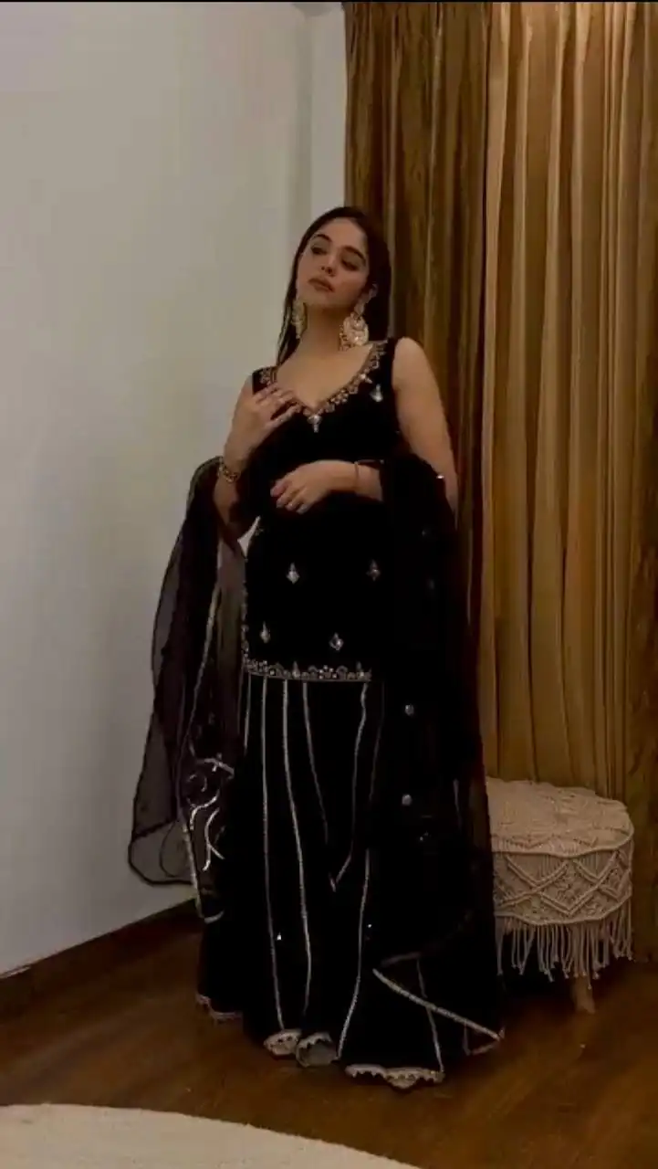 ST 230 Black Viscose Velvet Salwar Suit with Embroidery Work & Lace Work. Grab it for ₹2049. Delivery 4-6 Working Days. Shop now. | Casual Suits, Jump Suits, Creative suits, Designer Suits, Palazzo Suits, Party Wear Suits, Patiala Suits, Salwar suit, Straight Suits