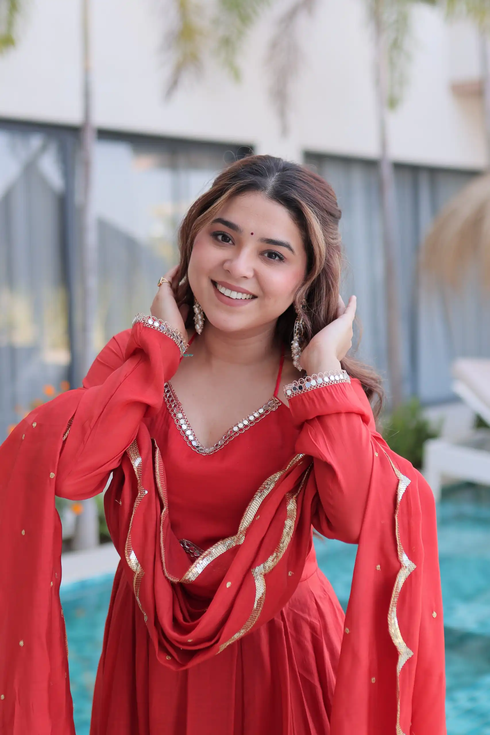 KA 1237 Red Mul Chanderi Anarkali Suit with Embroidery Work & Mirror Work. Grab it for ₹2449. Delivery 4-6 Working Days. Shop now. | Anarkali Suits, Bollywood Anarkali, Creative-Anarkali, Designer Anarkali, Embroidered Anarkali, Party Wear Anarkali