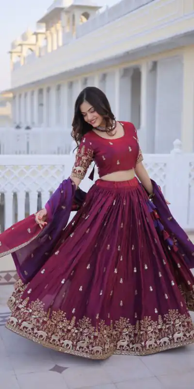 KA 5067 Maroon in Fendi Silk Embroidery Work & Zari Work Lehenga Choli . Affordable Price ₹3049. Delivery 4-6 Working Days. Shop now. | Bollywood Lehenga, Creative Lehenga, Designer Lehenga, Embroidered Lehenga, Lehenga, Party Wear Lehenga