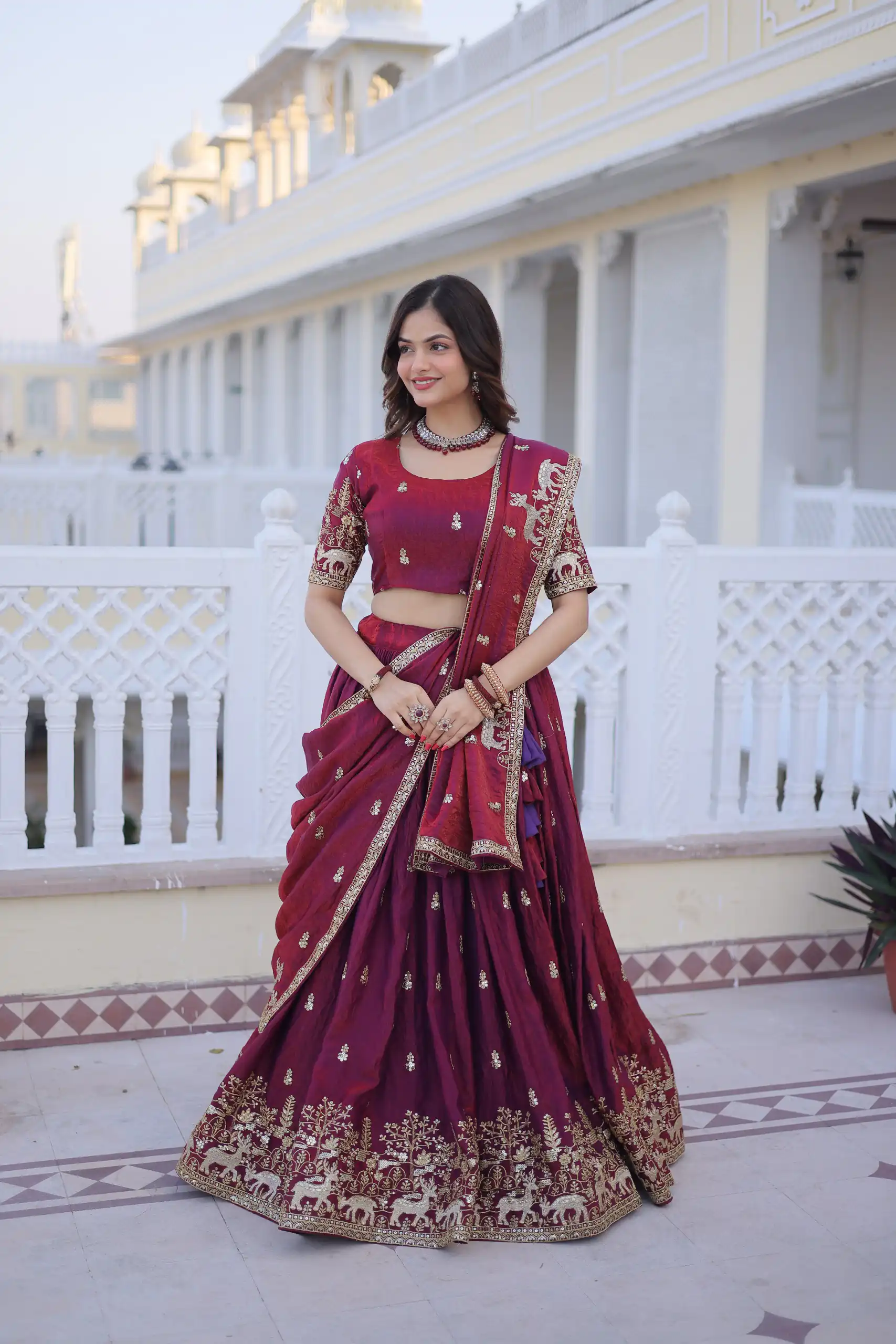 KA 5067 Maroon in Fendi Silk Embroidery Work & Zari Work Lehenga Choli . Affordable Price ₹3049. Delivery 4-6 Working Days. Shop now. | Bollywood Lehenga, Creative Lehenga, Designer Lehenga, Embroidered Lehenga, Lehenga, Party Wear Lehenga