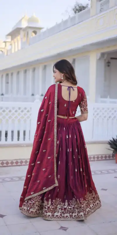 KA 5067 Maroon in Fendi Silk Embroidery Work & Zari Work Lehenga Choli . Affordable Price ₹3049. Delivery 4-6 Working Days. Shop now. | Bollywood Lehenga, Creative Lehenga, Designer Lehenga, Embroidered Lehenga, Lehenga, Party Wear Lehenga