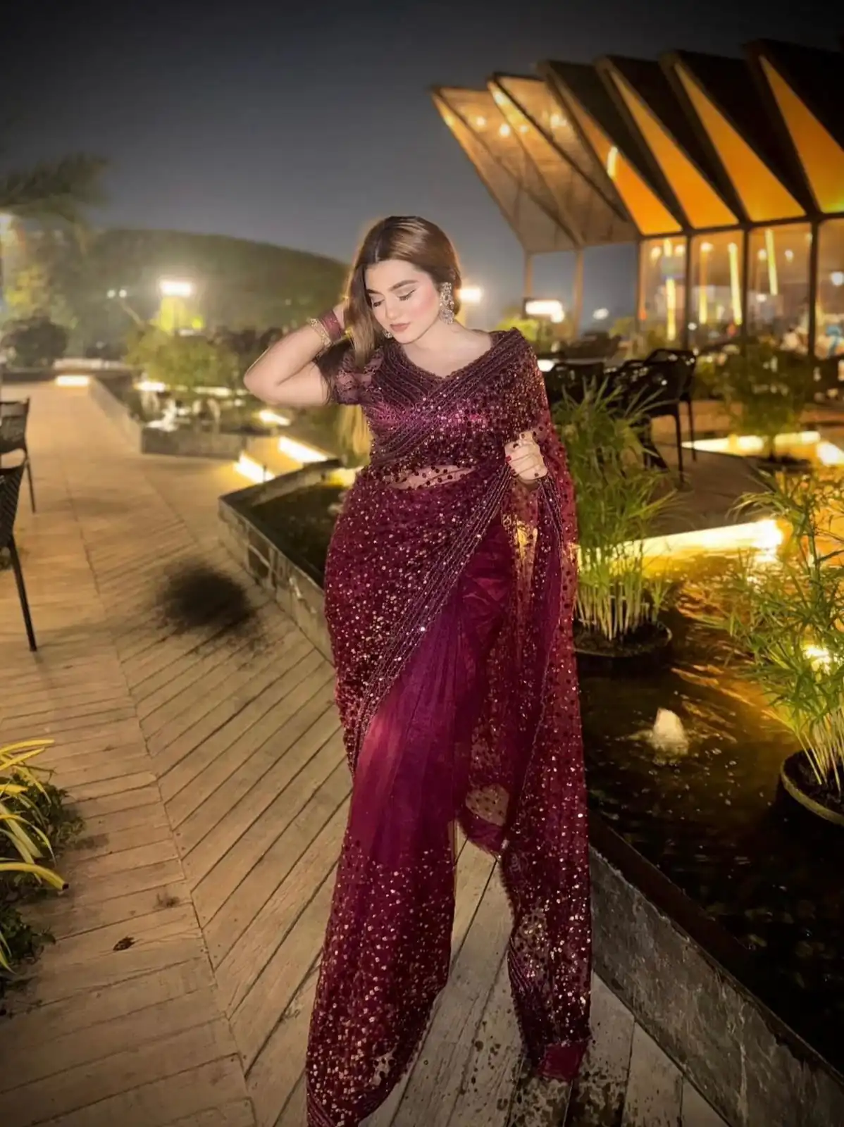 Majestic Wine Net Sequins Work Saree - Image 3