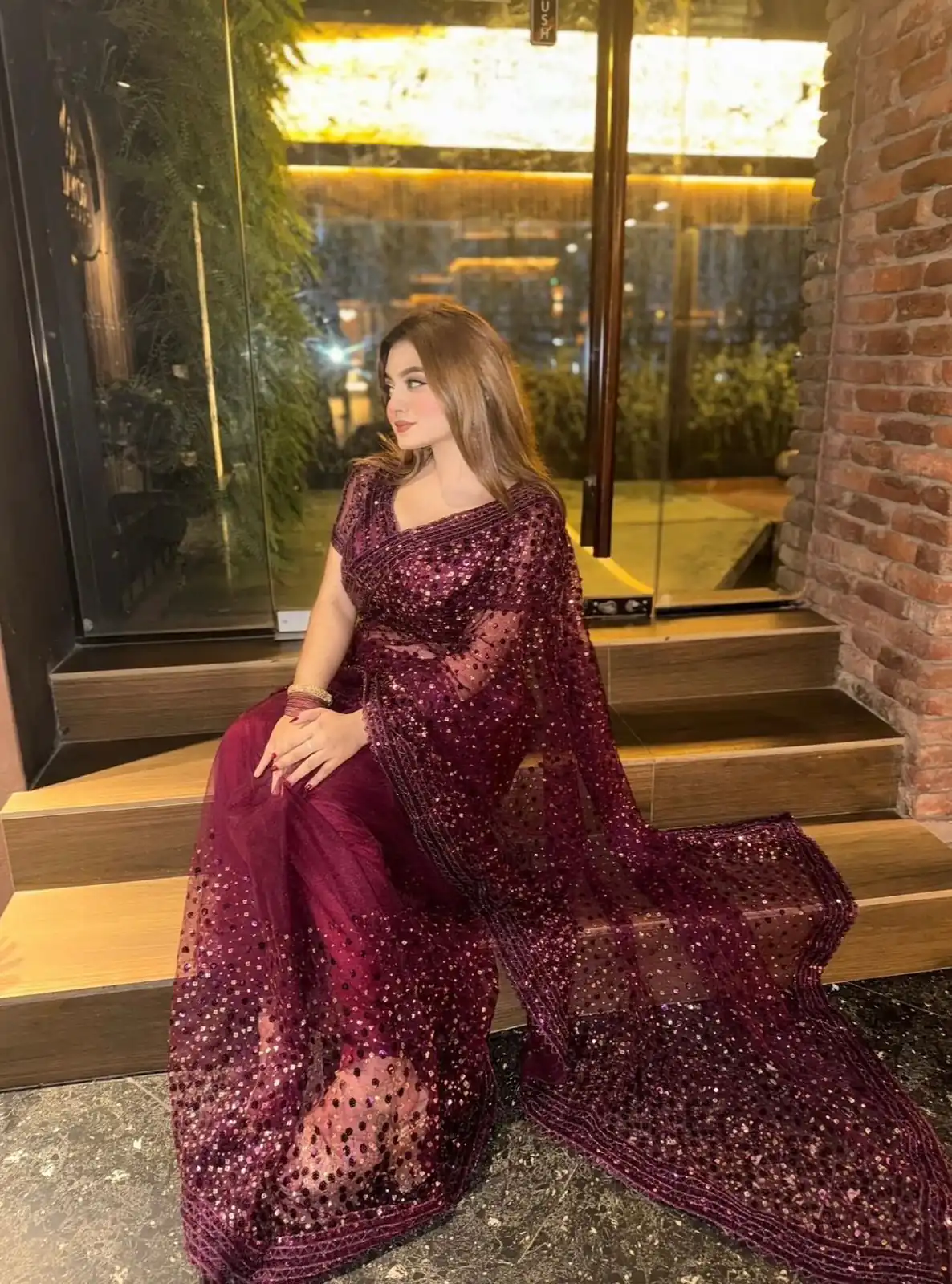 FB L307 Wine Sequins Work Saree in Wine Net. Available at ₹2599 only. Wedding, Party, Festive, Events, Delivery 4-6 Working Days. Shop now. | Creative Sarees, Bollywood Sarees, Designer Sarees, Embroidered Sarees, Ethnic Saree, Modern Digital sarees, Party Wear Sarees, Sarees