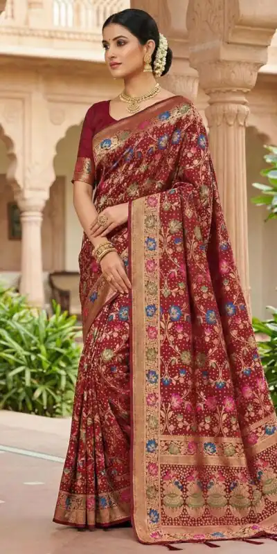 MS 546 Maroon in Color Banarasi Silk Zari Work All Over Saree . Available at ₹1649 only. Delivery 4-6 Working Days. Shop now. | Creative Sarees, Bollywood Sarees, Designer Sarees, Embroidered Sarees, Ethnic Saree, Modern Digital sarees, Party Wear Sarees, Sarees