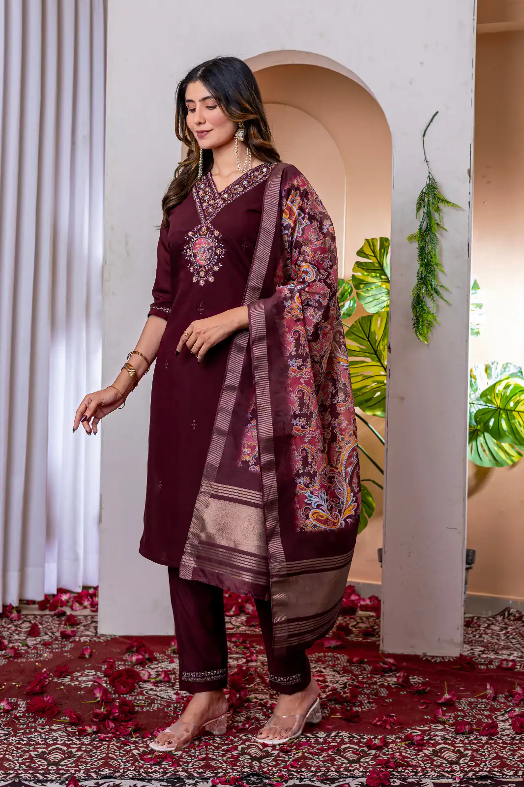 DIVA 112 Maroon Marina Silk Salwar Suit with Embroidery Work. Introductory Price ₹1999. Delivery 4-6 Working Days. Shop now. | Casual Suits, Jump Suits, Creative suits, Designer Suits, Palazzo Suits, Party Wear Suits, Patiala Suits, Salwar suit, Straight Suits