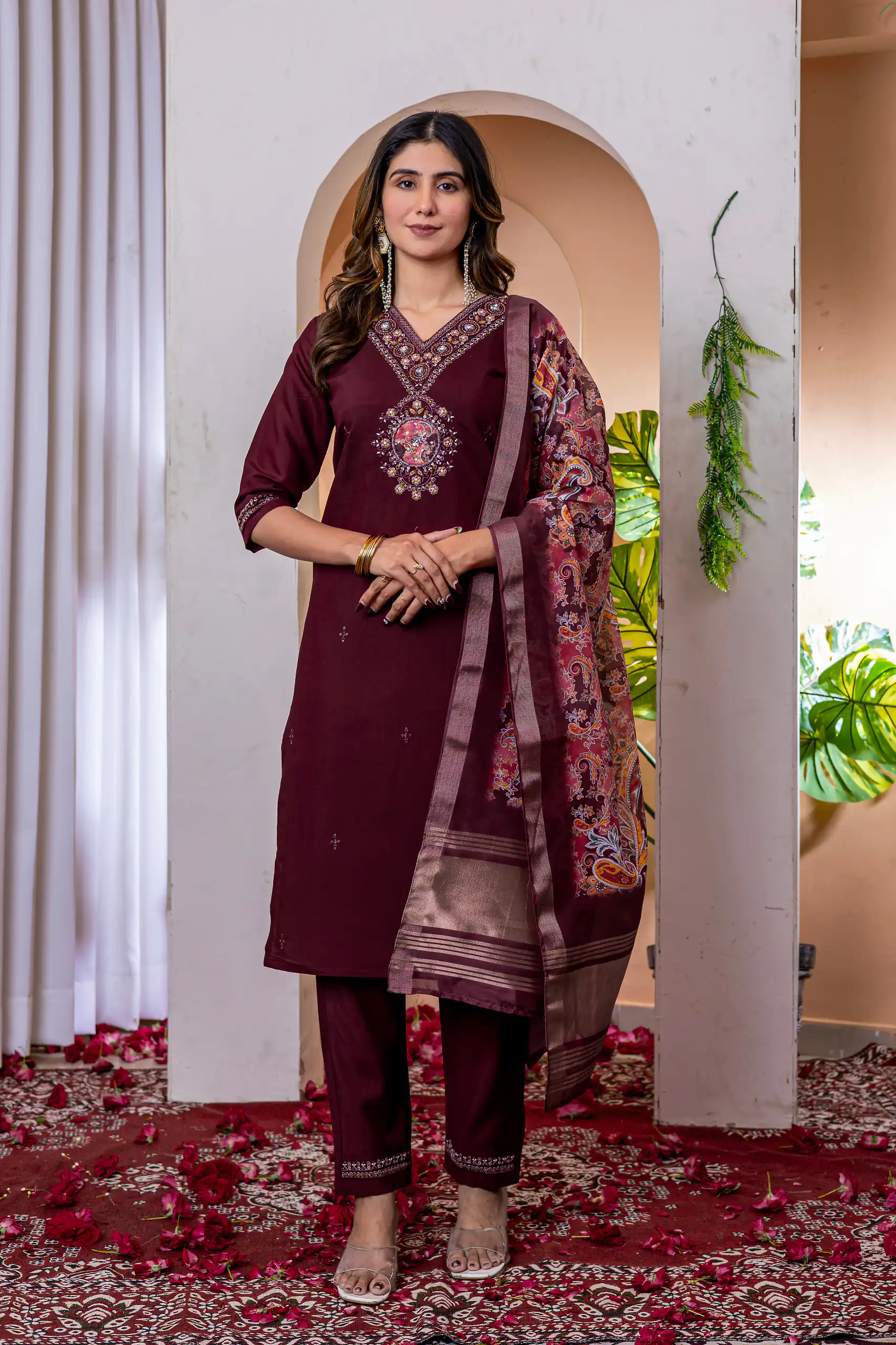DIVA 112 Maroon Marina Silk Salwar Suit with Embroidery Work. Introductory Price ₹1999. Delivery 4-6 Working Days. Shop now. | Casual Suits, Jump Suits, Creative suits, Designer Suits, Palazzo Suits, Party Wear Suits, Patiala Suits, Salwar suit, Straight Suits