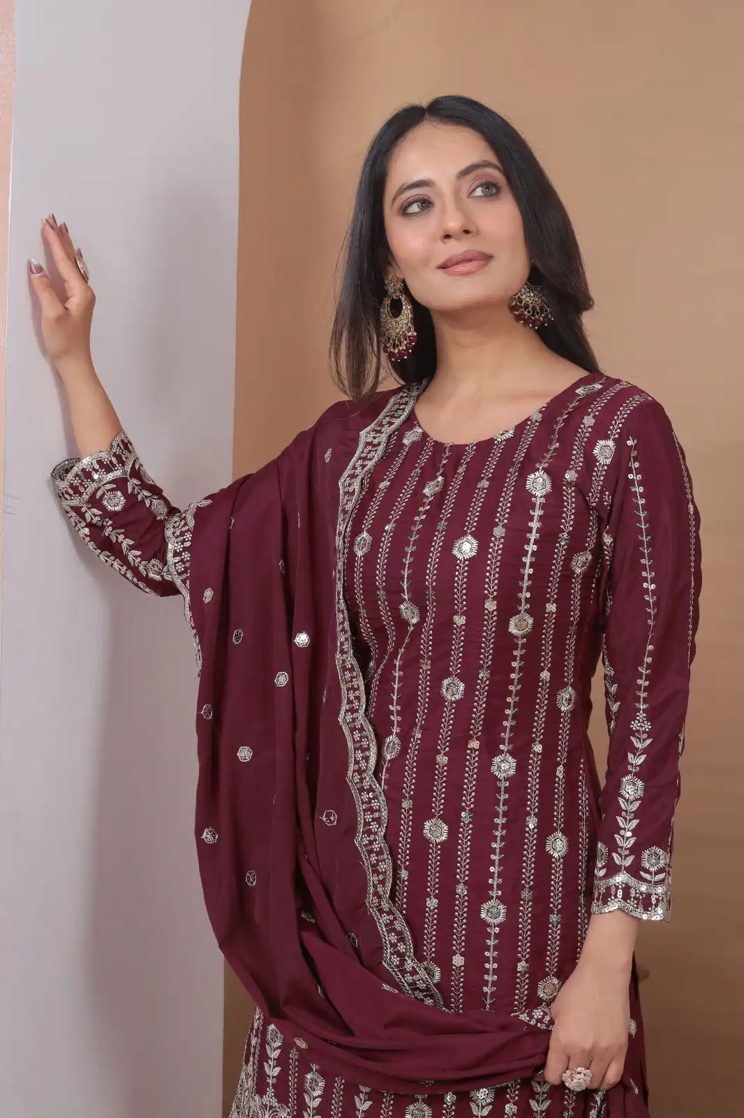 FE 126 Maroon Color Natural Crap Salwar Suit with Embroidery Work. Special Price ₹2399. Delivery 4-6 Working Days. Shop now. | Casual Suits, Jump Suits, Creative suits, Designer Suits, Palazzo Suits, Party Wear Suits, Patiala Suits, Salwar suit, Straight Suits