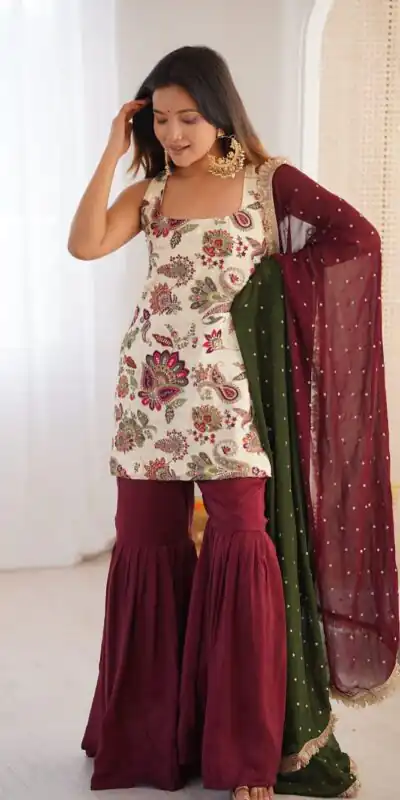 ST 1153 Maroon Color Natural Crep Salwar Suit with Embroidery Work. Wedding, Party, Festive, Best Price ₹2449. Delivery 4-6 Working Days. Shop now. | Casual Suits, Jump Suits, Creative suits, Designer Suits, Palazzo Suits, Party Wear Suits, Patiala Suits, Salwar suit, Straight Suits