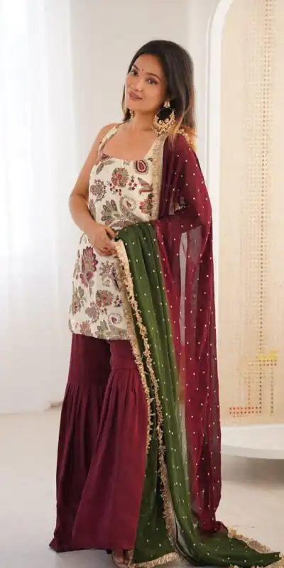ST 1153 Maroon Color Natural Crep Salwar Suit with Embroidery Work. Wedding, Party, Festive, Best Price ₹2449. Delivery 4-6 Working Days. Shop now. | Casual Suits, Jump Suits, Creative suits, Designer Suits, Palazzo Suits, Party Wear Suits, Patiala Suits, Salwar suit, Straight Suits
