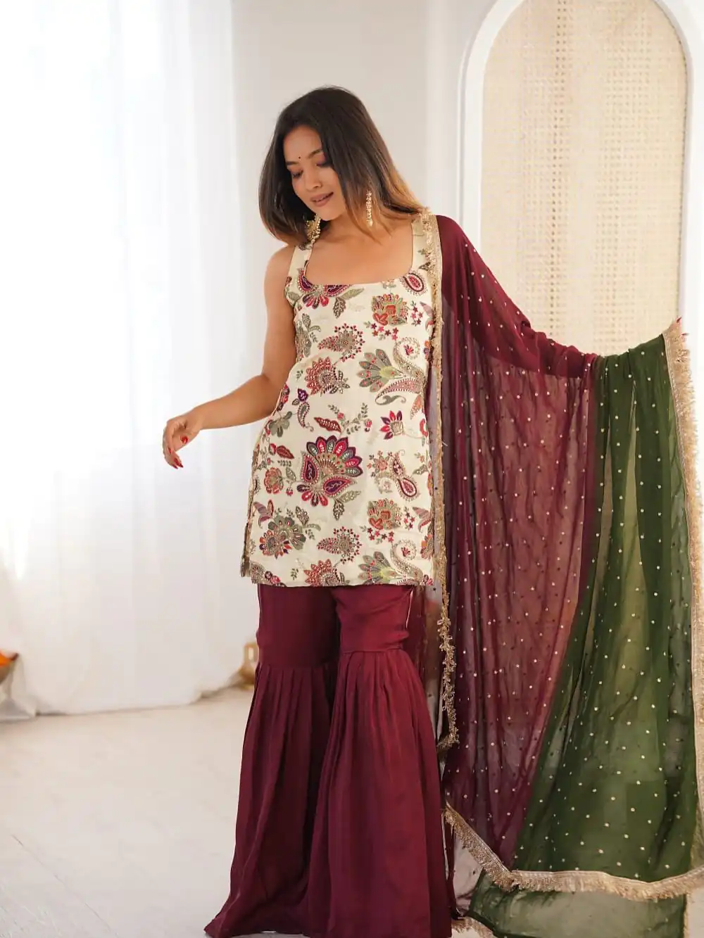 ST 1153 Maroon Color Natural Crep Salwar Suit with Embroidery Work. Wedding, Party, Festive, Best Price ₹2449. Delivery 4-6 Working Days. Shop now. | Casual Suits, Jump Suits, Creative suits, Designer Suits, Palazzo Suits, Party Wear Suits, Patiala Suits, Salwar suit, Straight Suits