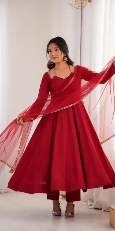 KB 293 Maroon Soft Nylon Net Anarkali Suit with Mirror Work & Lace Work. Get it for ₹1999. Delivery 4-6 Working Days. Shop now. | Anarkali Suits, Bollywood Anarkali, Creative-Anarkali, Designer Anarkali, Embroidered Anarkali, Party Wear Anarkali