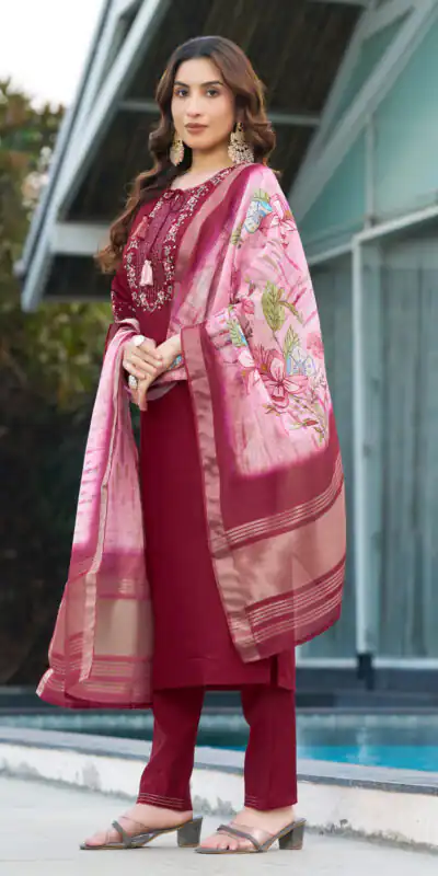 DIVA 115 Maroon Viscose Silk Salwar Suit with Digital Print & Embroidery Work. Festive Deal ₹2049. Delivery 4-6 Working Days. Shop now. | Casual Suits, Jump Suits, Creative suits, Designer Suits, Palazzo Suits, Party Wear Suits, Patiala Suits, Salwar suit, Straight Suits