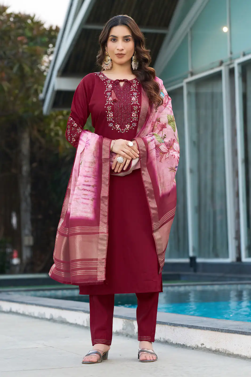 DIVA 115 Maroon Viscose Silk Salwar Suit with Digital Print & Embroidery Work. Festive Deal ₹2049. Delivery 4-6 Working Days. Shop now. | Casual Suits, Jump Suits, Creative suits, Designer Suits, Palazzo Suits, Party Wear Suits, Patiala Suits, Salwar suit, Straight Suits