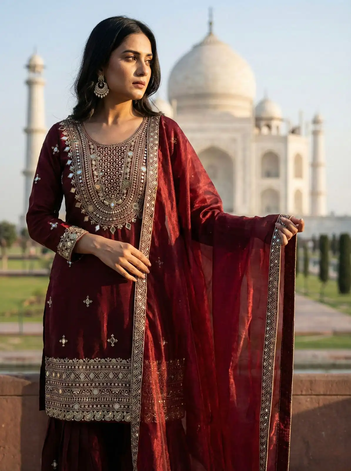 ZSR 3160 Maroon Zimmy Silk Salwar Suit with Embroidery Work & Mirror Work. Grab it for ₹2399. Delivery 4-6 Working Days. Shop now. | Casual Suits, Jump Suits, Creative suits, Designer Suits, Palazzo Suits, Party Wear Suits, Patiala Suits, Salwar suit, Straight Suits