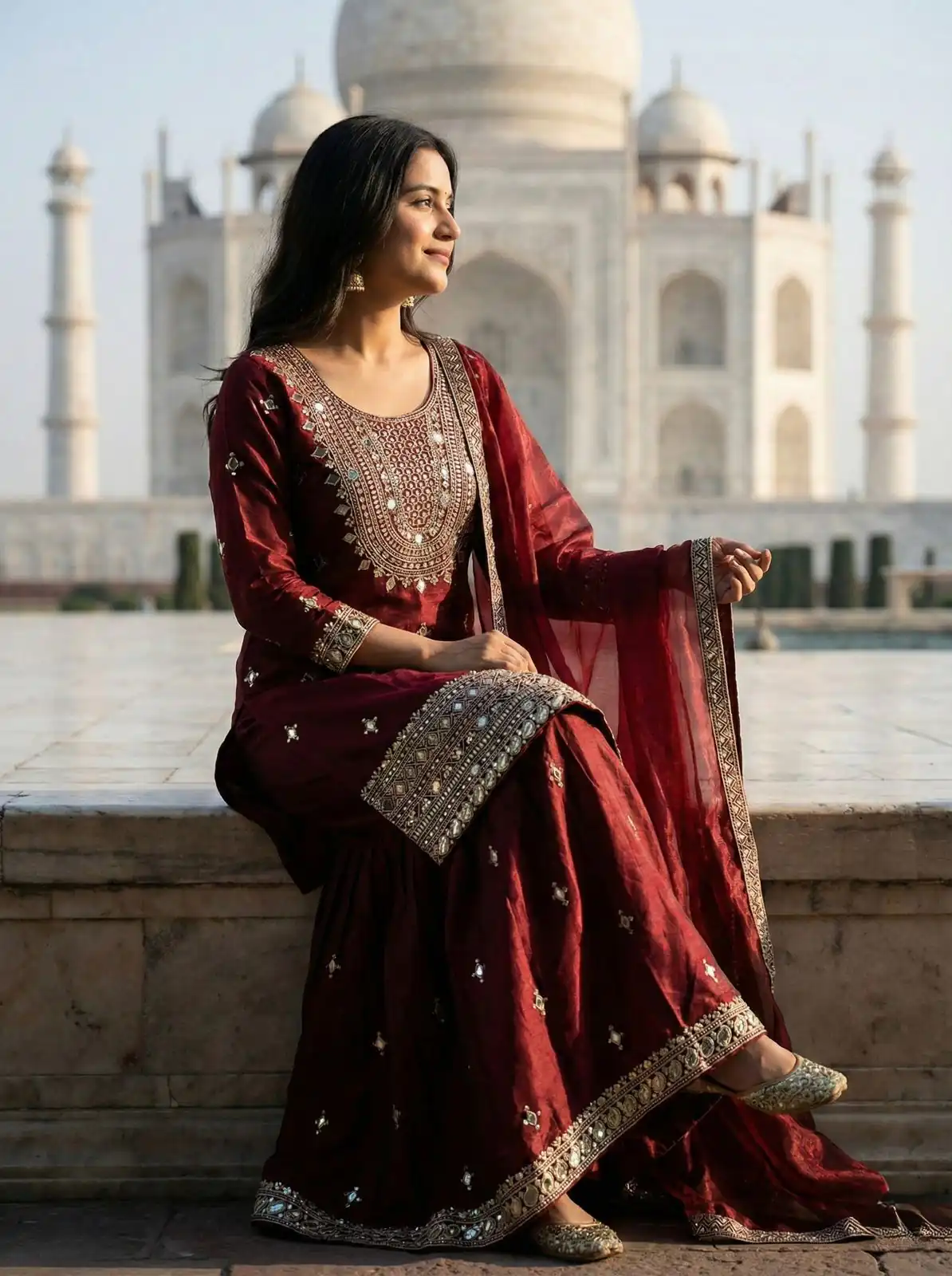 ZSR 3160 Maroon Zimmy Silk Salwar Suit with Embroidery Work & Mirror Work. Grab it for ₹2399. Delivery 4-6 Working Days. Shop now. | Casual Suits, Jump Suits, Creative suits, Designer Suits, Palazzo Suits, Party Wear Suits, Patiala Suits, Salwar suit, Straight Suits