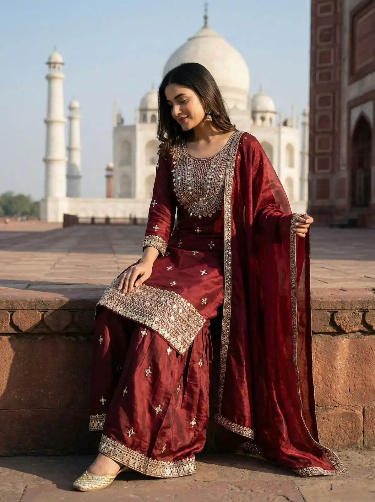 ZSR 3160 Maroon Zimmy Silk Salwar Suit with Embroidery Work & Mirror Work. Grab it for ₹2399. Delivery 4-6 Working Days. Shop now. | Casual Suits, Jump Suits, Creative suits, Designer Suits, Palazzo Suits, Party Wear Suits, Patiala Suits, Salwar suit, Straight Suits