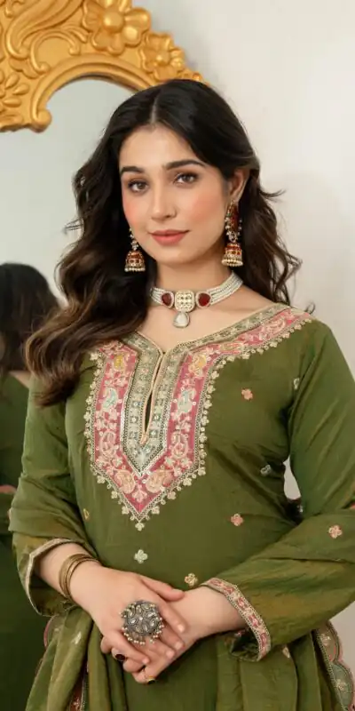 WW 6007 Mehendi Vichitra Silk Salwar Suit with Embroidery Work. Wedding, Party, Festive, Events, Grab it for ₹2599. Delivery 4-6 Working Days. Shop now. | Casual Suits, Jump Suits, Creative suits, Designer Suits, Palazzo Suits, Party Wear Suits, Patiala Suits, Salwar suit, Straight Suits