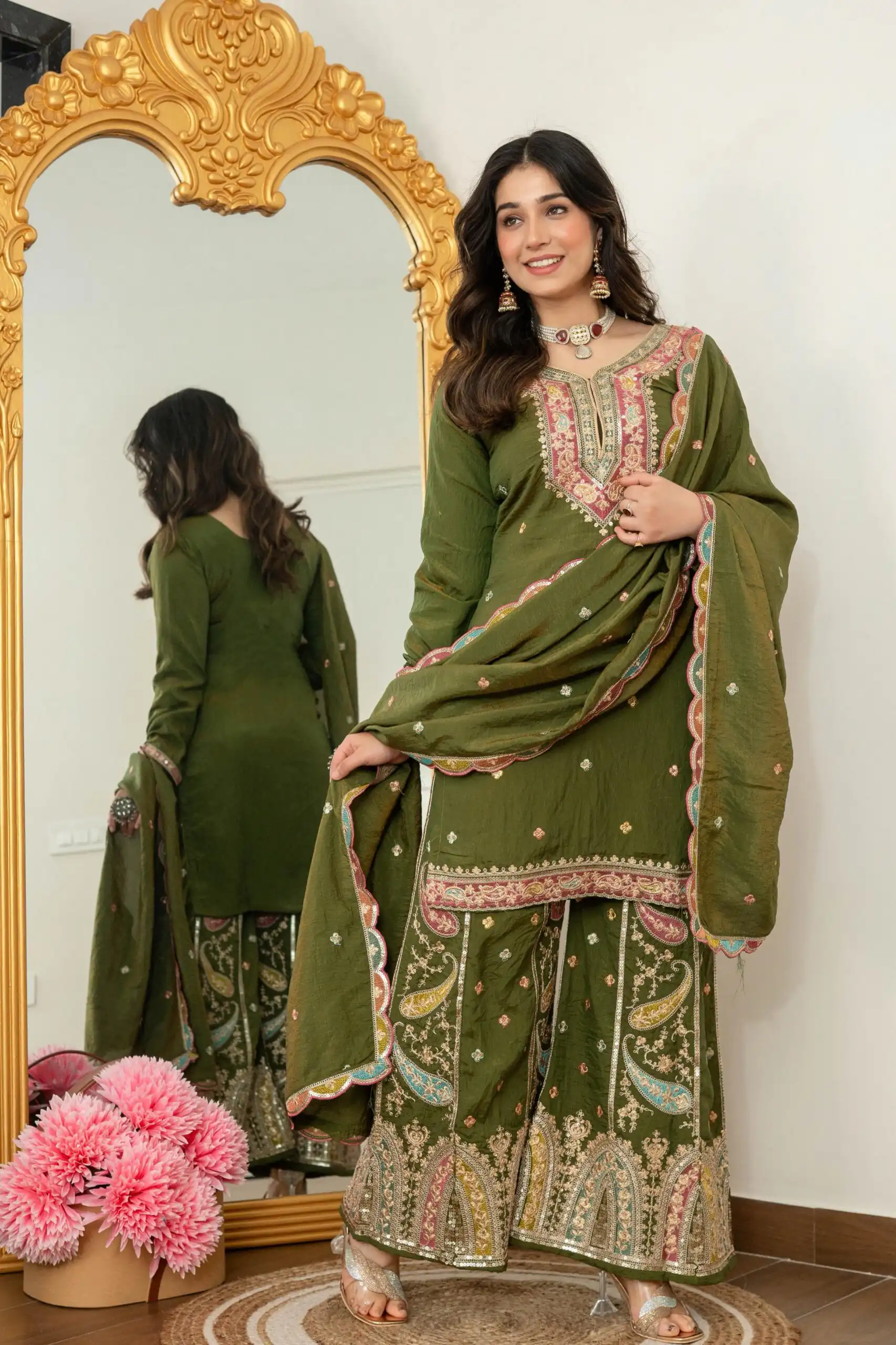 WW 6007 Mehendi Vichitra Silk Salwar Suit with Embroidery Work. Wedding, Party, Festive, Events, Grab it for ₹2599. Delivery 4-6 Working Days. Shop now. | Casual Suits, Jump Suits, Creative suits, Designer Suits, Palazzo Suits, Party Wear Suits, Patiala Suits, Salwar suit, Straight Suits