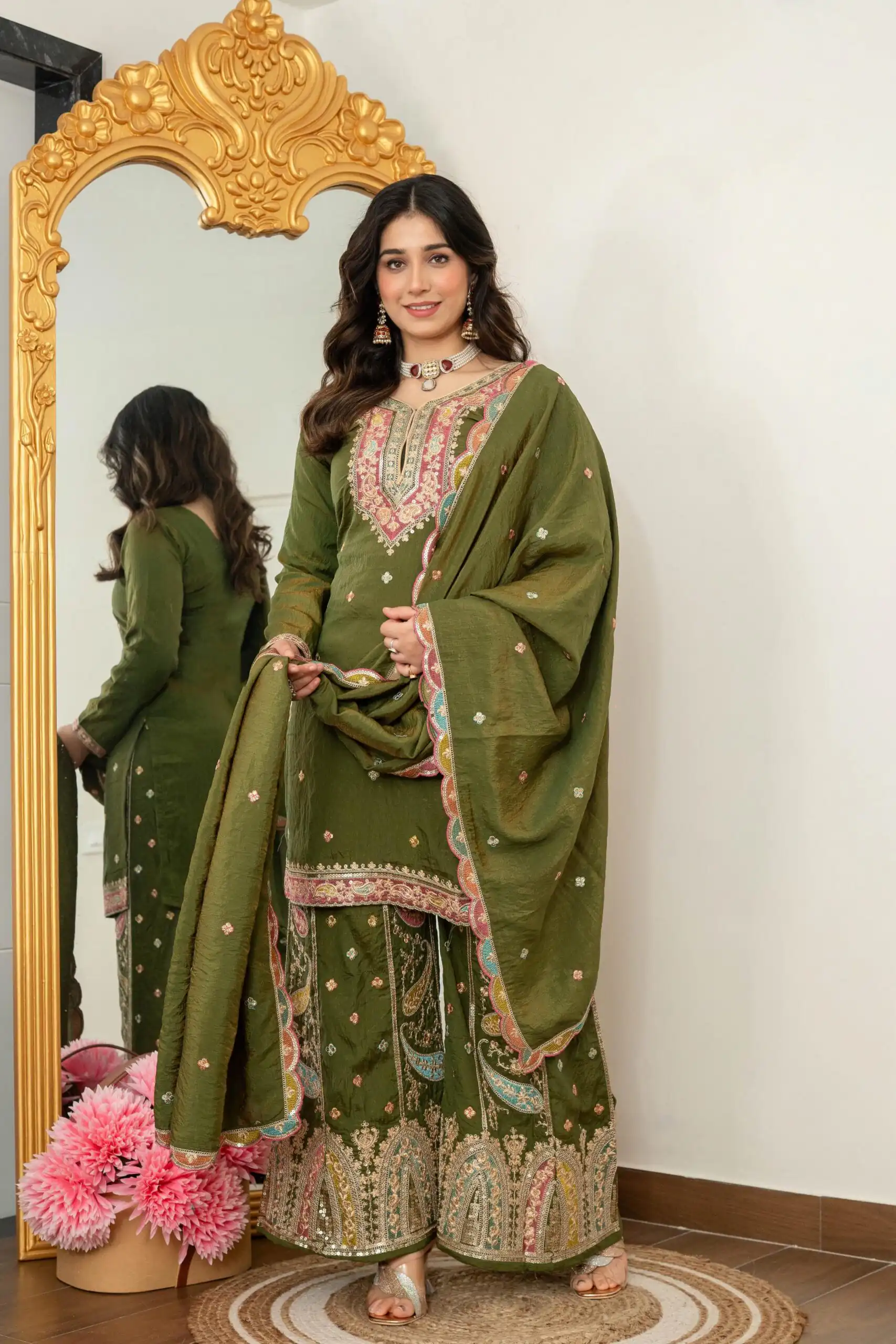WW 6007 Mehendi Vichitra Silk Salwar Suit with Embroidery Work. Wedding, Party, Festive, Events, Grab it for ₹2599. Delivery 4-6 Working Days. Shop now. | Casual Suits, Jump Suits, Creative suits, Designer Suits, Palazzo Suits, Party Wear Suits, Patiala Suits, Salwar suit, Straight Suits