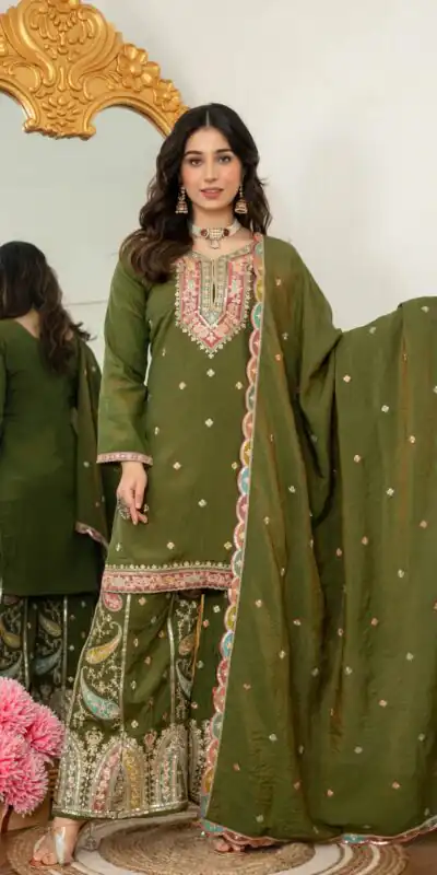 WW 6007 Mehendi Vichitra Silk Salwar Suit with Embroidery Work. Wedding, Party, Festive, Events, Grab it for ₹2599. Delivery 4-6 Working Days. Shop now. | Casual Suits, Jump Suits, Creative suits, Designer Suits, Palazzo Suits, Party Wear Suits, Patiala Suits, Salwar suit, Straight Suits