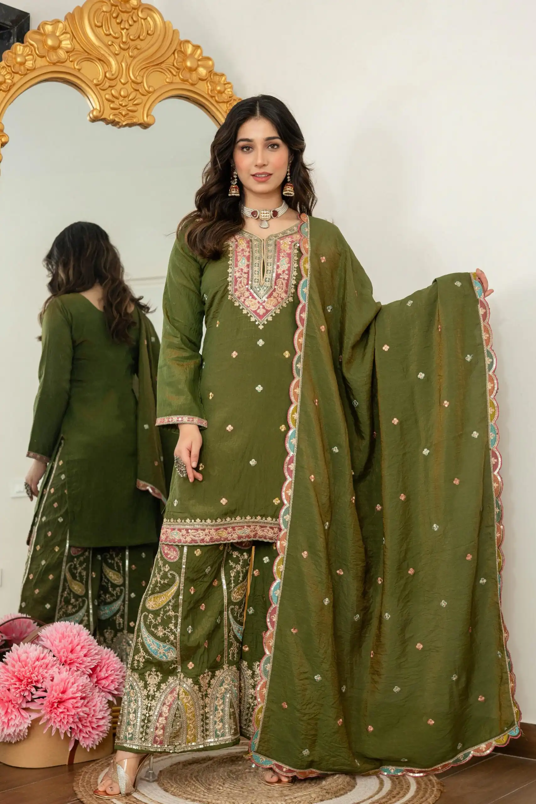 WW 6007 Mehendi Vichitra Silk Salwar Suit with Embroidery Work. Wedding, Party, Festive, Events, Grab it for ₹2599. Delivery 4-6 Working Days. Shop now. | Casual Suits, Jump Suits, Creative suits, Designer Suits, Palazzo Suits, Party Wear Suits, Patiala Suits, Salwar suit, Straight Suits