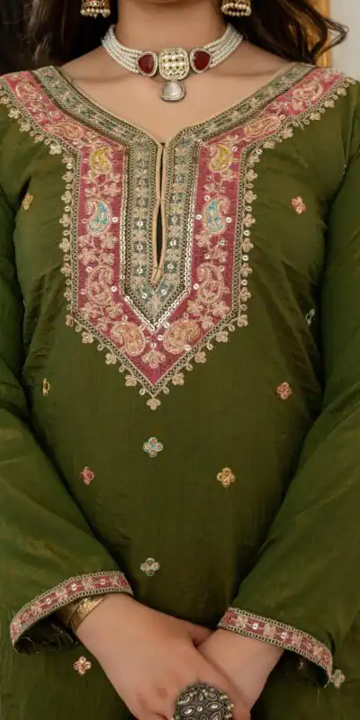 WW 6007 Mehendi Vichitra Silk Salwar Suit with Embroidery Work. Wedding, Party, Festive, Events, Grab it for ₹2599. Delivery 4-6 Working Days. Shop now. | Casual Suits, Jump Suits, Creative suits, Designer Suits, Palazzo Suits, Party Wear Suits, Patiala Suits, Salwar suit, Straight Suits