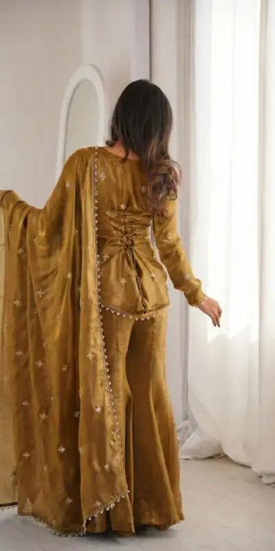ZSR 3159 Mustered Fendy Silk Salwar Suitwith Embroidery Work & Lace Work. Now at just ₹2049. Delivery 4-6 Working Days. Shop now. | Casual Suits, Jump Suits, Creative suits, Designer Suits, Palazzo Suits, Party Wear Suits, Patiala Suits, Salwar suit, Straight Suits