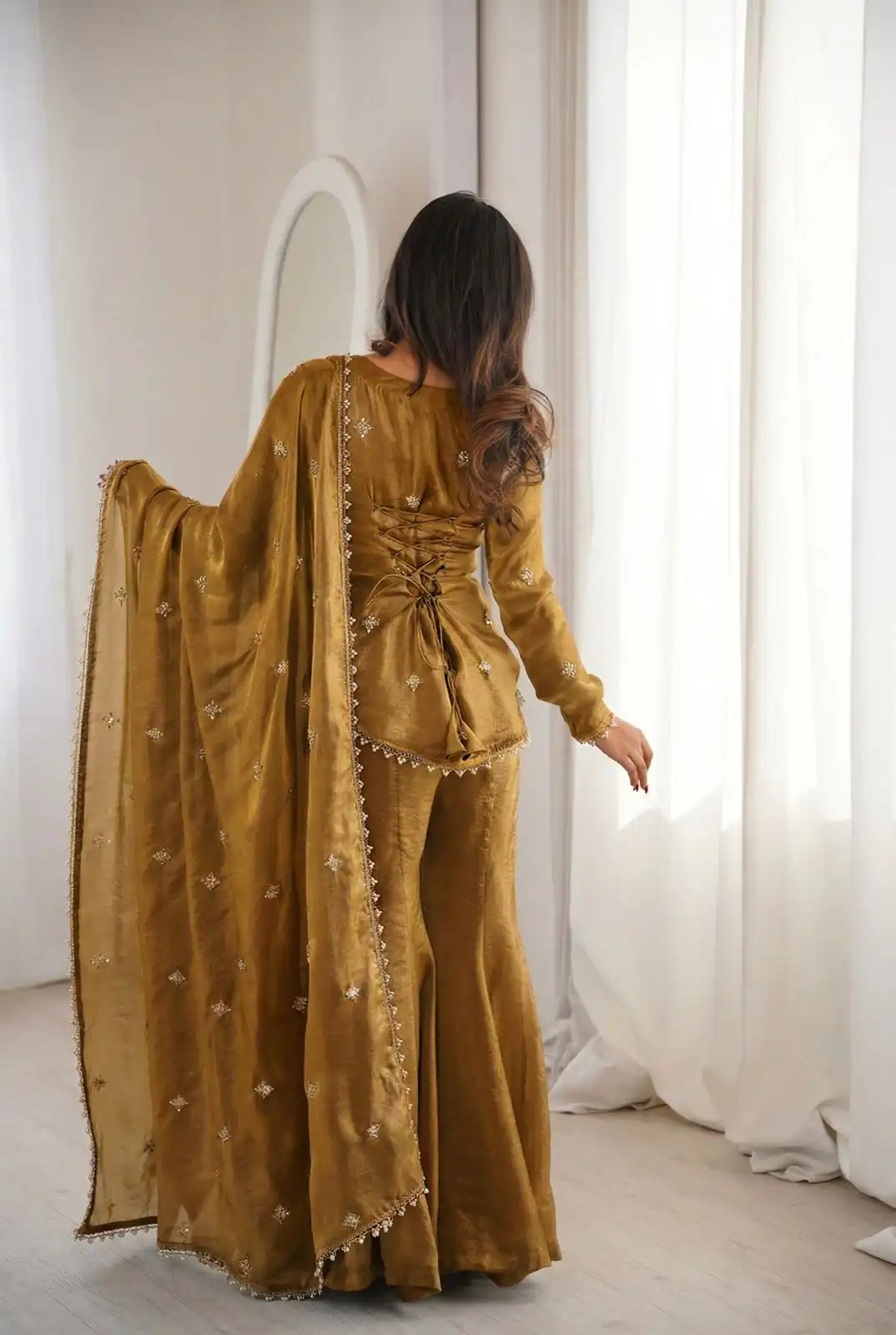 ZSR 3159 Mustered Fendy Silk Salwar Suitwith Embroidery Work & Lace Work. Now at just ₹2049. Delivery 4-6 Working Days. Shop now. | Casual Suits, Jump Suits, Creative suits, Designer Suits, Palazzo Suits, Party Wear Suits, Patiala Suits, Salwar suit, Straight Suits