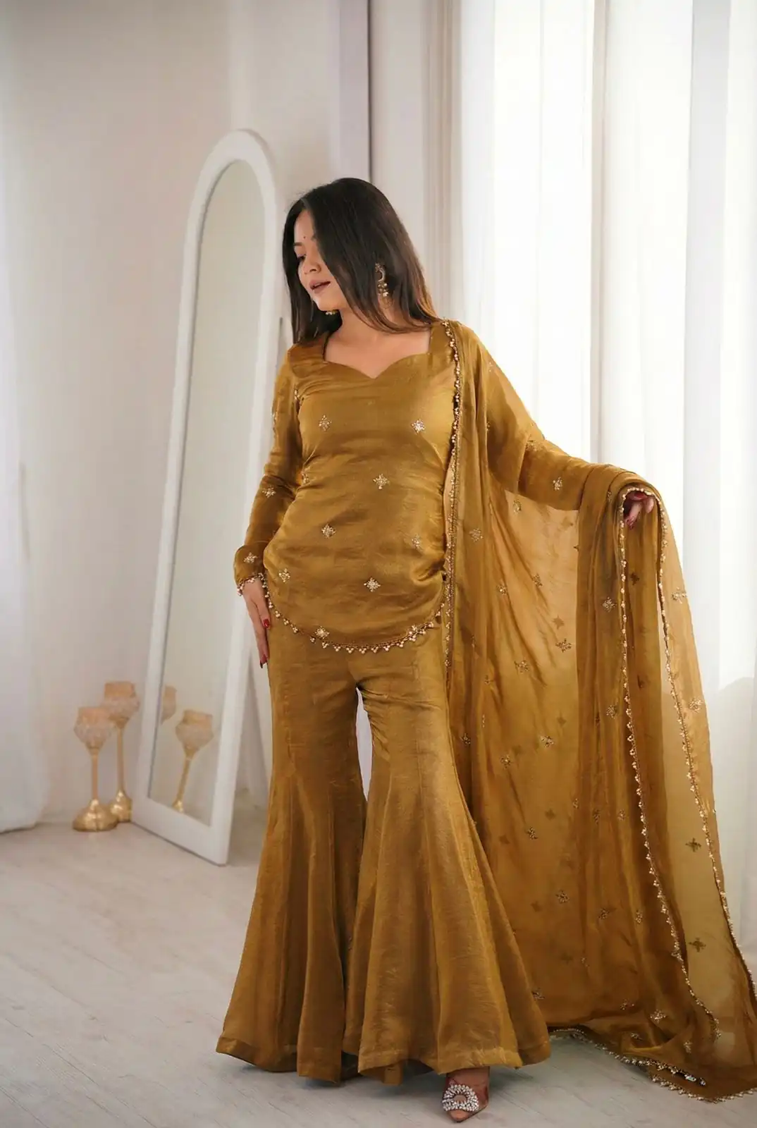 ZSR 3159 Mustered Fendy Silk Salwar Suitwith Embroidery Work & Lace Work. Now at just ₹2049. Delivery 4-6 Working Days. Shop now. | Casual Suits, Jump Suits, Creative suits, Designer Suits, Palazzo Suits, Party Wear Suits, Patiala Suits, Salwar suit, Straight Suits