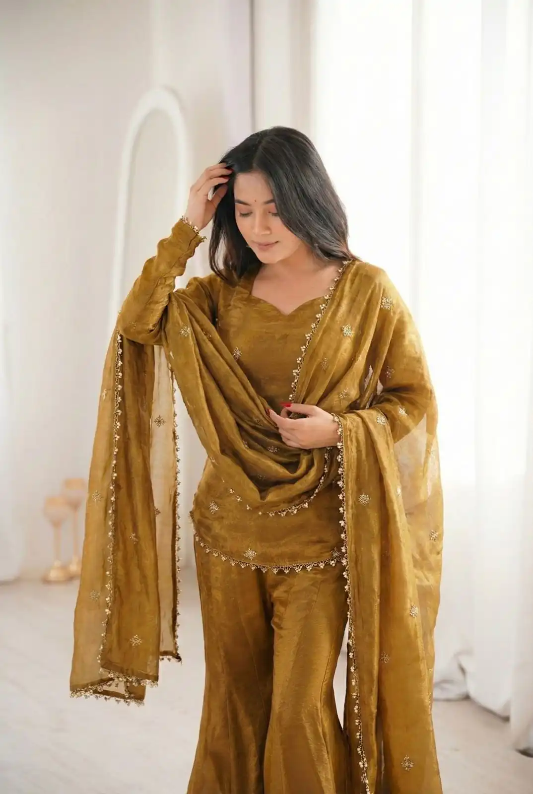 ZSR 3159 Mustered Fendy Silk Salwar Suitwith Embroidery Work & Lace Work. Now at just ₹2049. Delivery 4-6 Working Days. Shop now. | Casual Suits, Jump Suits, Creative suits, Designer Suits, Palazzo Suits, Party Wear Suits, Patiala Suits, Salwar suit, Straight Suits