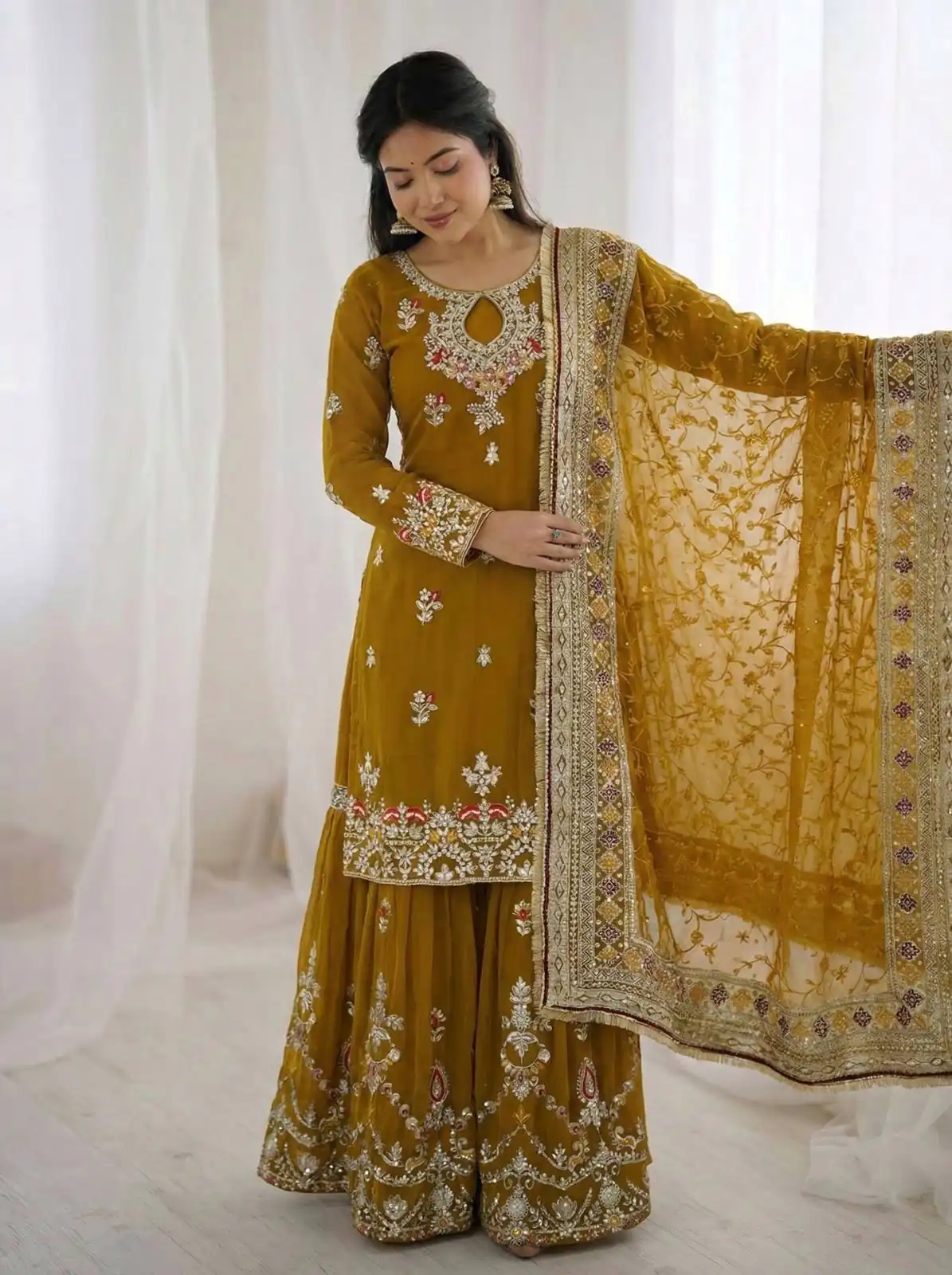 SSR 5007 Mustered Color Georgette Salwar Suit with Embroidery Work. Get it for ₹2449. Delivery 4-6 Working Days. Shop now. | Casual Suits, Jump Suits, Creative suits, Designer Suits, Palazzo Suits, Party Wear Suits, Patiala Suits, Salwar suit, Straight Suits