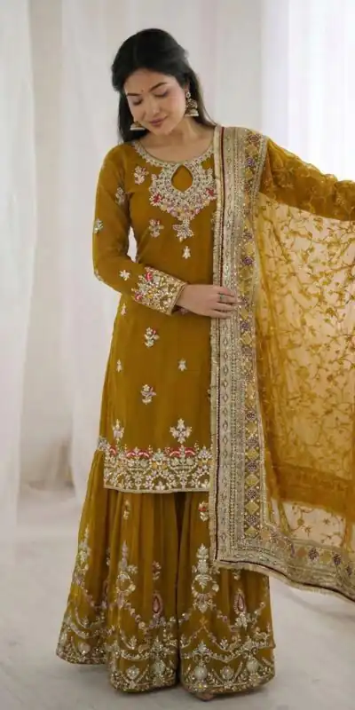 Mustered Georgette Sequence Work Salwar Suit