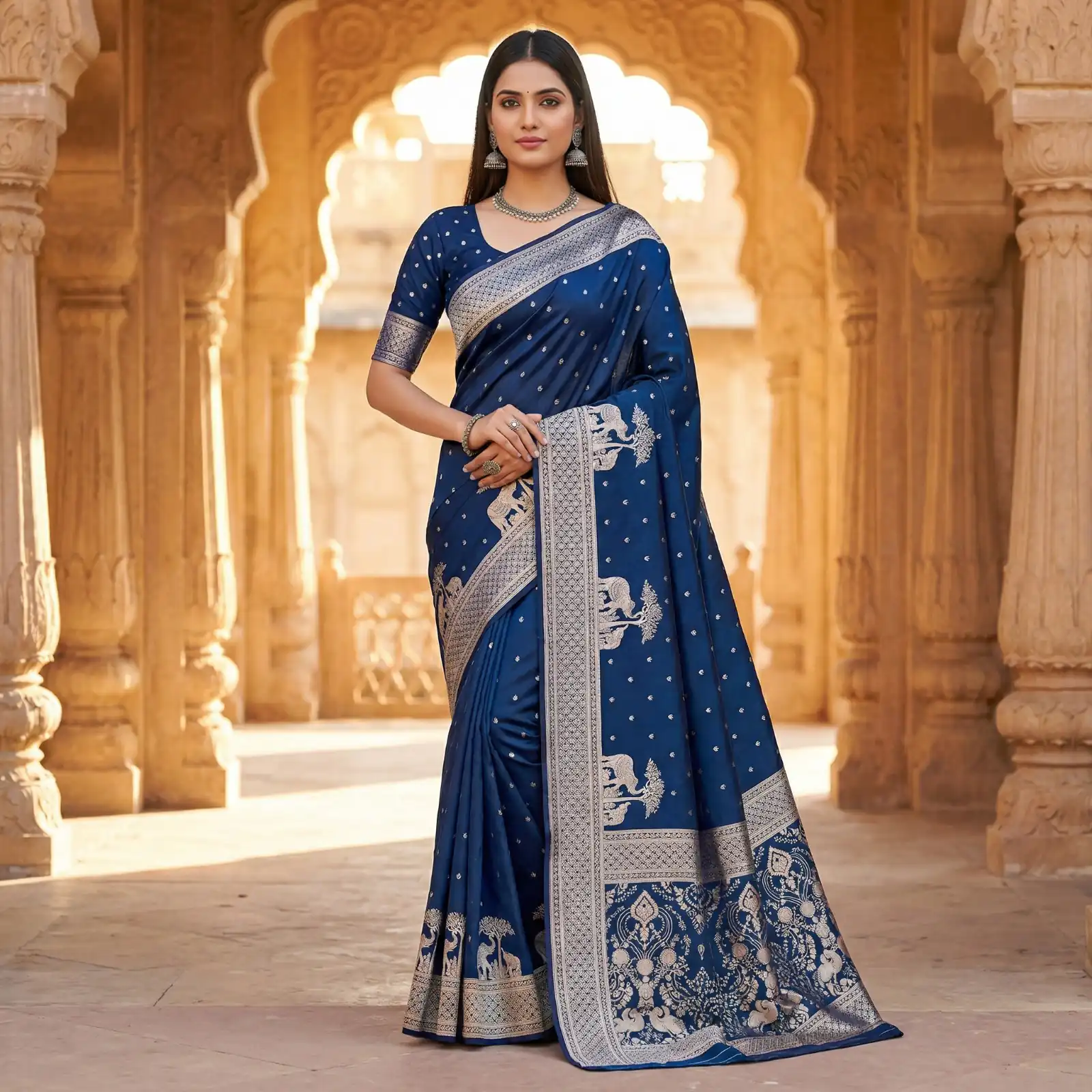 MB 25 GAJRAJ Navy Blue in Pure Banarasi Silk Zari Work & Lace Work Saree . Introductory Price ₹1899. Delivery 4-6 Working Days. Shop now. | Creative Sarees, Bollywood Sarees, Designer Sarees, Embroidered Sarees, Ethnic Saree, Modern Digital sarees, Party Wear Sarees, Sarees